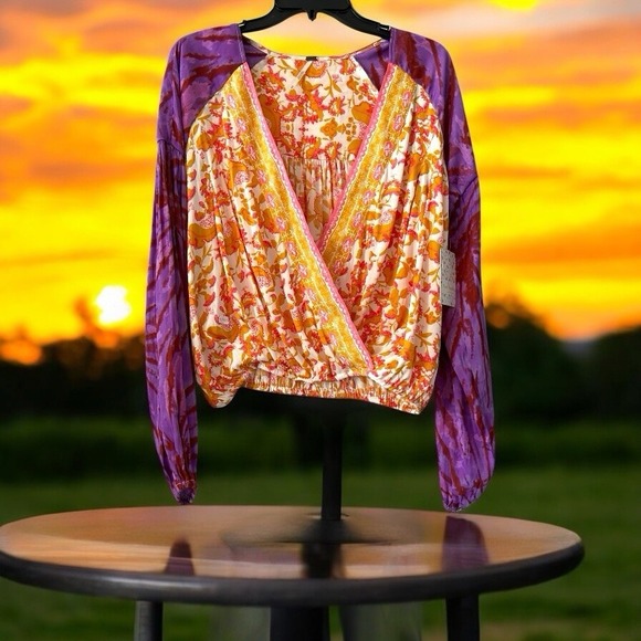 New! Free People Cruisin Together Print Top size Medium Boho Chic Purple M $108 - Picture 12 of 12
